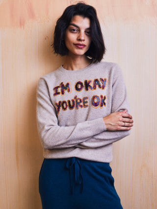 I'm Okay Crewneck Sweater Lingua Franca NYC Oatmeal XS 