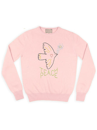 "teach peace" Crewneck  Lingua Franca NYC Pale Pink XS 