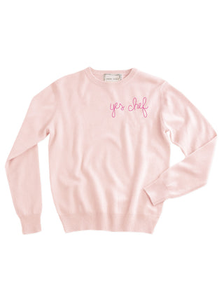 "yes chef" Crewneck  Lingua Franca NYC Pale Pink XS 