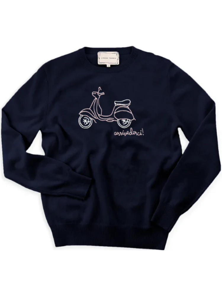 fomare deviluse スウェット Hand Embroidered Arrivederci Men's Crewneck, 100% Sustainable