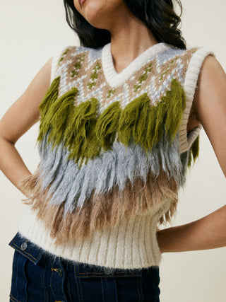 Mariel Fluffy Vest Sweater Lingua Franca NYC   