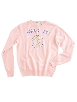 Peace On Earth Crewneck Sweater Lingua Franca NYC Pale Pink XS 