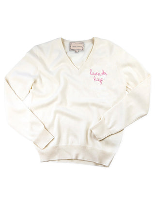 "lavender haze" V-Neck Sweater Lingua Franca NYC Cream XS 