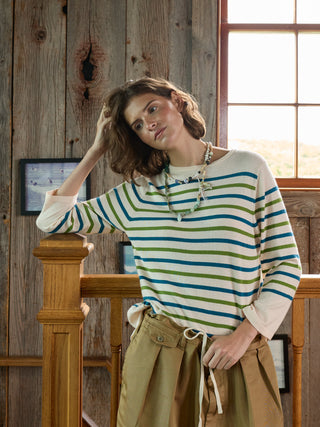 Striped Mara Crewneck RTW Lingua Franca NYC Sunkissed Stripe XS