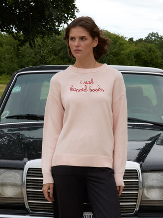 "i read banned books" Maxine Sweater Cotton Cashmere LINGUA FRANCA NYC