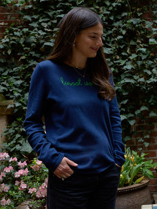 Custom Mara Cotton Crewneck Cotton Silk Core in Navy