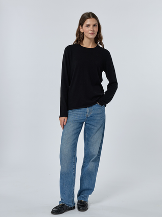 Custom Women's 100% Cashmere Crewneck Sweater Cashmere Core LINGUA FRANCA NYC Black XS