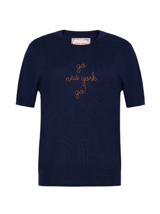 "go new york go!" Silk Cashmere Short Sleeve Crewneck