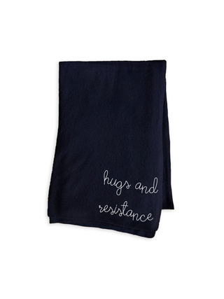 "hugs and resistance" Scarf Cashmere Core LINGUA FRANCA NYC Navy