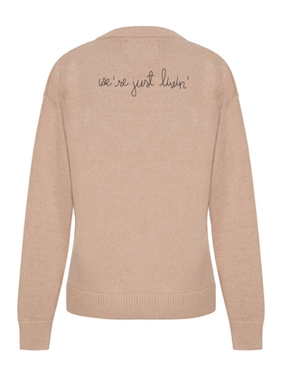 "we're not stressin'/we're just livin'" Maxine Sweater Cotton Cashmere Core LINGUA FRANCA NYC