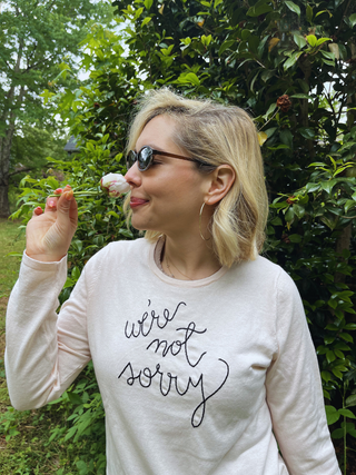"we're not sorry" Mara Crewneck Cotton Silk Core LINGUA FRANCA NYC