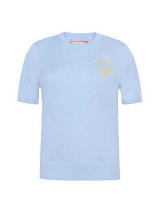 "ciao bella" with lemons Silk Cashmere Short Sleeve Crewneck