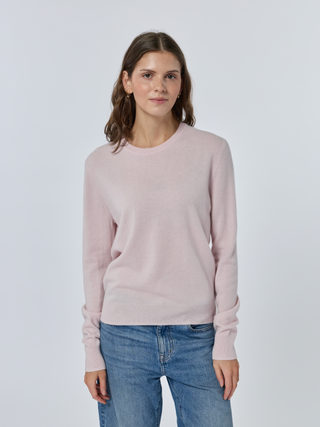 Custom Women's 100% Cashmere Crewneck Sweater Cashmere Core LINGUA FRANCA NYC Pale Pink XS