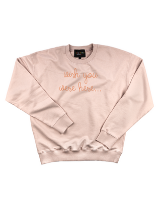 "wish you were here..." Men's Sweatshirt  Lingua Franca NYC S Light Pink 