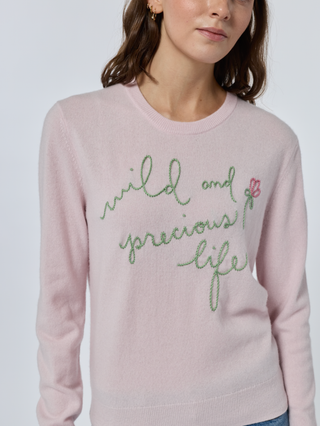"wild and precious" Women's Cashmere Crewneck Cashmere Core LINGUA FRANCA NYC Pale Pink XS
