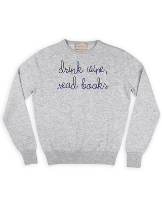 "drink wine, read books" Crewneck Sweater Lingua Franca NYC Smoke XS 