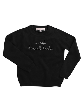 "i read banned books" Kids' Crewneck Cashmere Core Lingua Franca NYC Black 2T