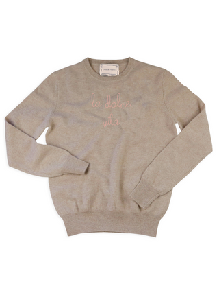 "la dolce vita" Crewneck Sweater Lingua Franca NYC Oatmeal XS 