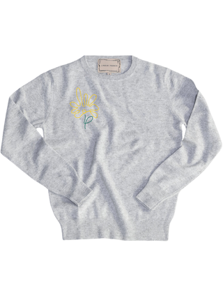 Custom Women's 100% Cashmere Floral Sweater Cashmere Core LINGUA FRANCA NYC Smoke XS
