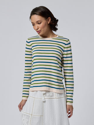 "read between the lines" Striped Mara Crewneck Cotton Silk LINGUA FRANCA NYC