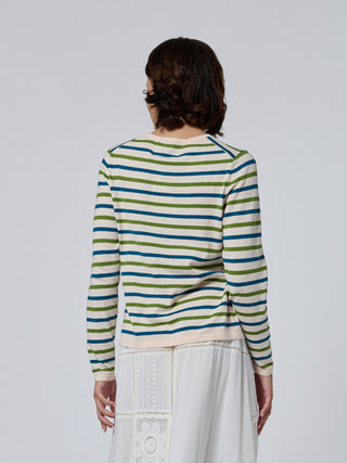"read between the lines" Striped Mara Crewneck Cotton Silk LINGUA FRANCA NYC