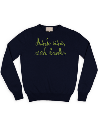 "drink wine, read books" Crewneck Sweater Lingua Franca NYC Navy XS 