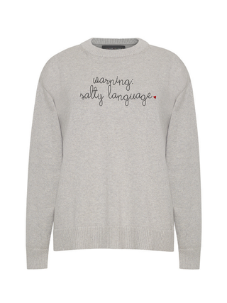 "warning: salty language" Maxine Sweater Cotton Cashmere Core LINGUA FRANCA NYC Smoke XS