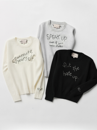 "unmute yourself" Women's Crewneck Cashmere Core LINGUA FRANCA NYC