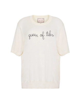 "queen of tiles" Silk Cashmere Short Sleeve Crewneck