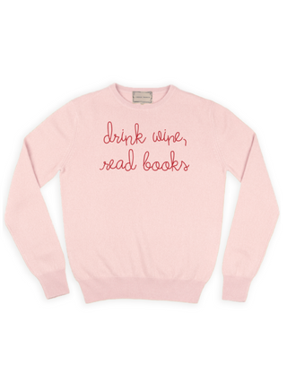 "drink wine, read books" Crewneck Sweater Lingua Franca NYC Pale Pink XS 