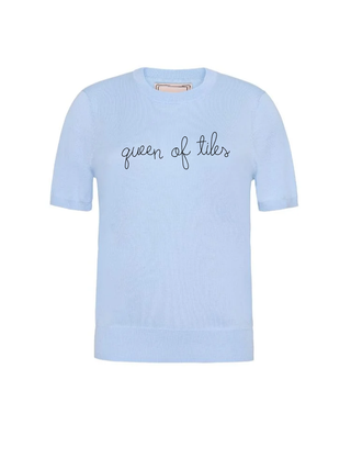 "queen of tiles" Silk Cashmere Short Sleeve Crewneck