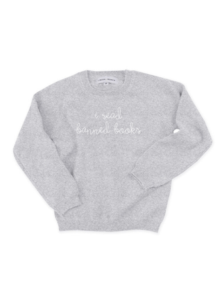 "i read banned books" Kids' Crewneck Cashmere Core Lingua Franca NYC Smoke 2T