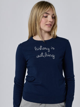 Custom Women's 100% Cashmere Crewneck Sweater Cashmere Core LINGUA FRANCA NYC Navy XS
