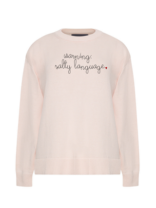 "warning: salty language" Maxine Sweater Cotton Cashmere Core LINGUA FRANCA NYC Pale Pink XS