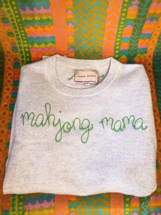 "mahjong mama" Women's Crewneck Cashmere Core LINGUA FRANCA NYC