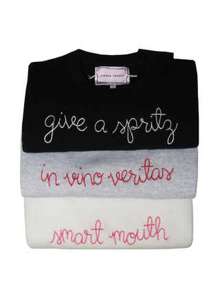 "give a spritz" Women's Crewneck Cashmere Core LINGUA FRANCA NYC
