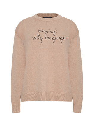"warning: salty language" Maxine Sweater Cotton Cashmere Core LINGUA FRANCA NYC Oatmeal XS