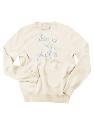 "there is no planet b" Women's Crewneck Cashmere Core LINGUA FRANCA NYC Cream XS