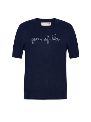 "queen of tiles" Silk Cashmere Short Sleeve Crewneck