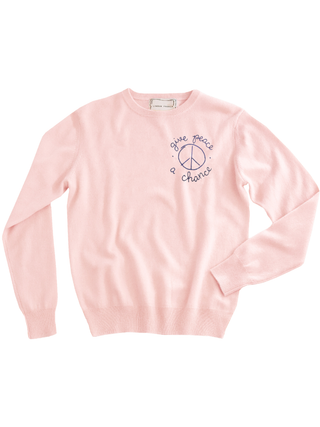 "give peace a chance" Women's Crewneck Cashmere Core LINGUA FRANCA NYC Pale Pink XS