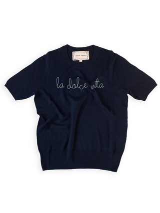 "la dolce vita" Short Sleeve  Lingua Franca NYC Navy XS 