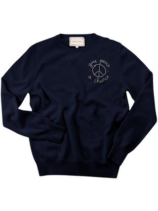 "give peace a chance" Women's Crewneck Cashmere Core LINGUA FRANCA NYC Navy XS