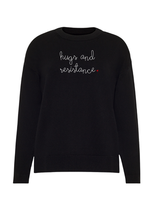 "hugs and resistance" Maxine Sweater Cotton Cashmere Core LINGUA FRANCA NYC Black XS