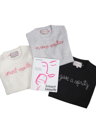 "in vino veritas" Women's Crewneck Cashmere Core LINGUA FRANCA NYC