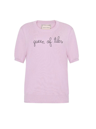 "queen of tiles" Silk Cashmere Short Sleeve Crewneck