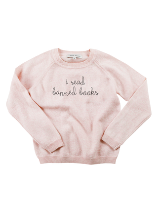 "i read banned books" Kids' Crewneck Cashmere Core Lingua Franca NYC Marled Blush 2T