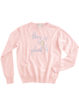 "there is no planet b" Women's Crewneck Cashmere Core LINGUA FRANCA NYC Pale Pink XS