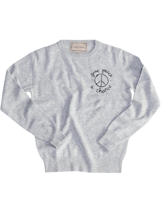"give peace a chance" Women's Crewneck Cashmere Core LINGUA FRANCA NYC Smoke XS