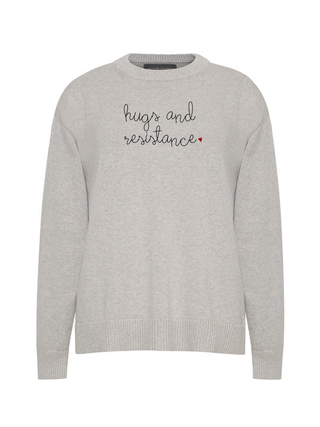 "hugs and resistance" Maxine Sweater Cotton Cashmere Core LINGUA FRANCA NYC Smoke XS