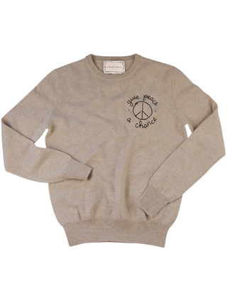 "give peace a chance" Women's Crewneck Cashmere Core LINGUA FRANCA NYC Oatmeal XS